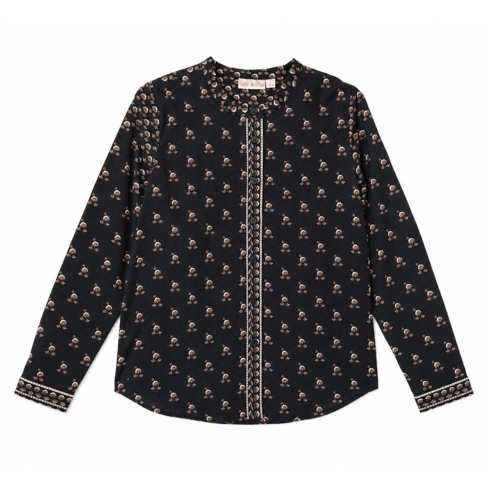 Belle Kim Gravel Womens Floral Blouse Top Blackโ Long Sleeve Button Front S